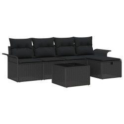 Ensemble de canapé de jardin avec coussin 6 pcs Noir Poly rotin 545725545725