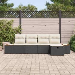 Ensemble de canapé de jardin avec coussin 5 pcs Noir polyrotin 545727545727