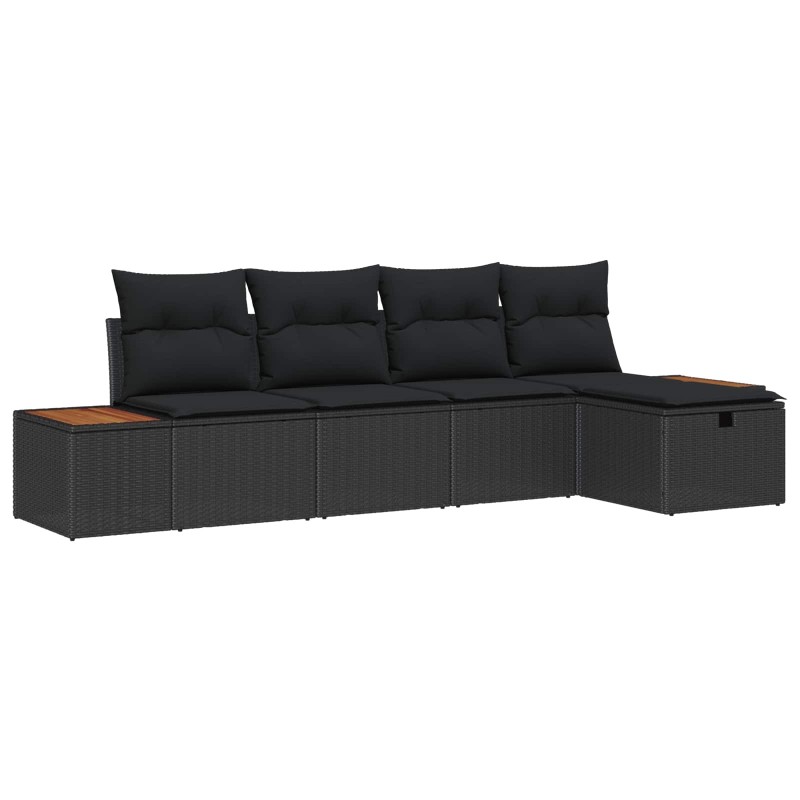 Ensemble de canapé de jardin avec coussin 5 pcs Noir polyrotin 545728545728