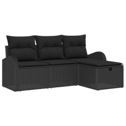 Ensemble de canapé de jardin avec coussin 4 pcs Noir polyrotin 545747545747