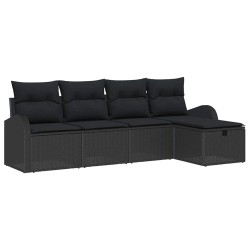 Ensemble de canapé de jardin avec coussin 5 pcs Noir Poly rotin 545885545885