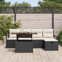 Ensemble de canapé de jardin 6 pcs Noir polyrotin 545980545980