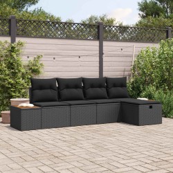 Ensemble de canapé de jardin 5 pcs Noir Poly rotin 545987545987