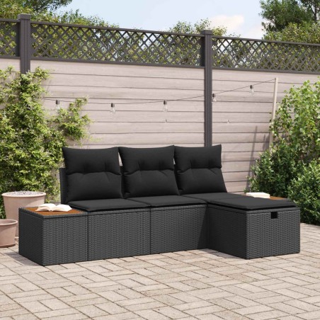 Ensemble de canapé de jardin avec coussin 4 pcs Noir polyrotin 545989545989