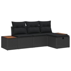 Ensemble de canapé de jardin avec coussin 4 pcs Noir polyrotin 545989545989