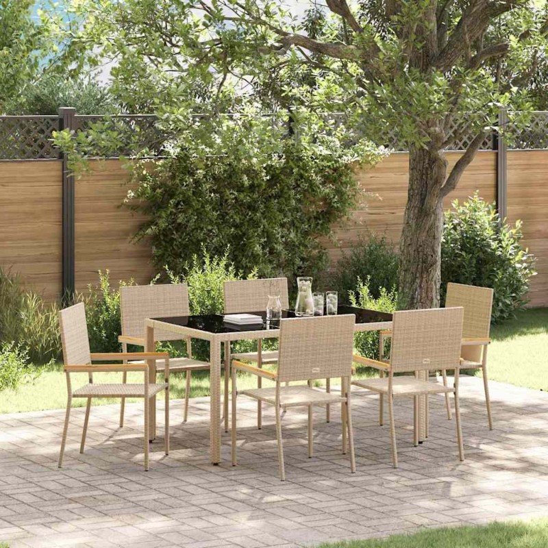 Ensemble de salle à manger pour jardin 7 pcs Beige polyrotin 546069546069
