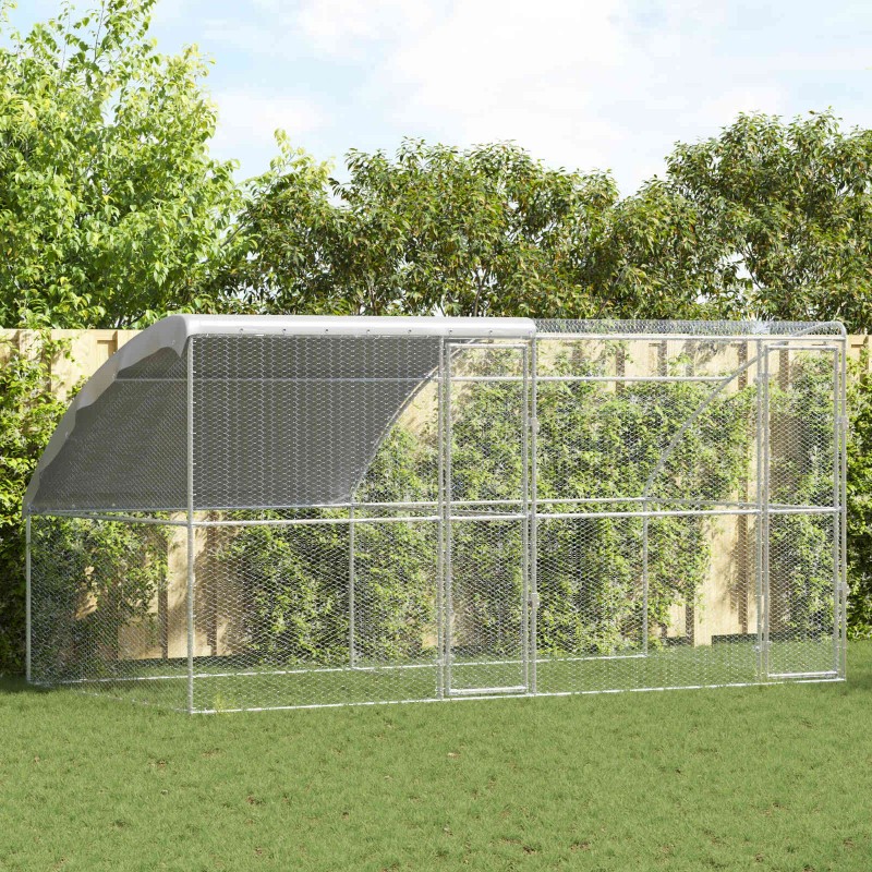 Cage à poules 2 pcs Argenté 400 x 200 x 200 cm Acier et PE 546097546097