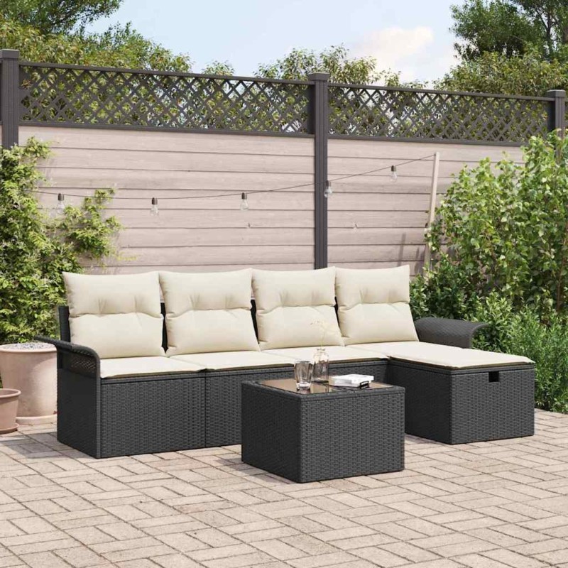 Ensemble de canapé de jardin avec coussin 6 pcs Noir Poly rotin 546297546297