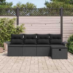 Ensemble de canapé de jardin avec coussin 5 pcs Noir Poly rotin 546299546299