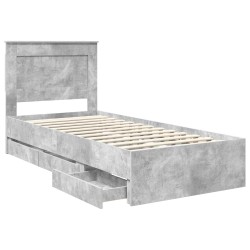 Cadre de lit avec tiroir Gris béton 75 x 190 cm Bois Ingénierie 546425546425