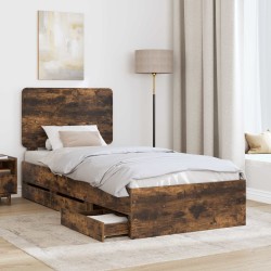 Cadre de lit avec tiroir Chêne fumé 75 x 190 cm Bois Ingénierie 547454547454
