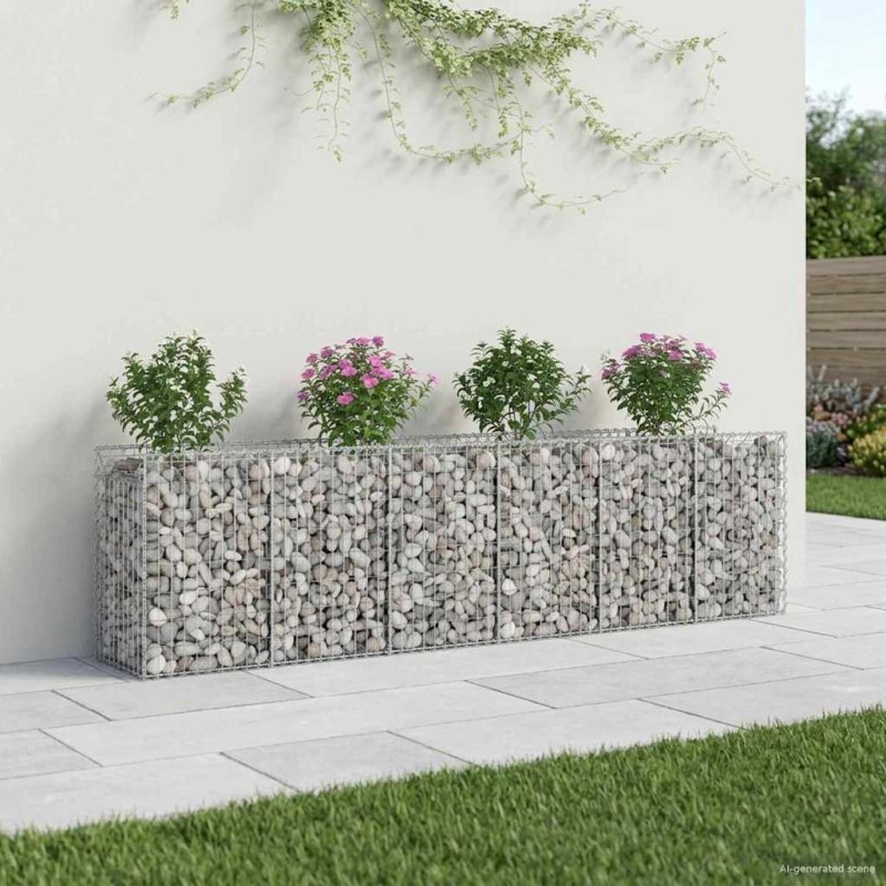 Lit surélevé gabion 2 pcs Argenté 300 x 50 x 80 cm 547548547548
