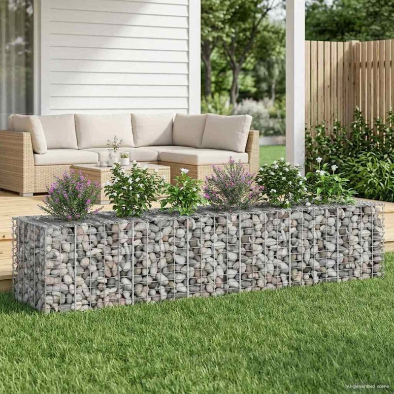 Lit surélevé gabion 2 pcs Argenté 260 x 60 x 55 cm 547567547567