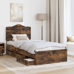 Cadre de lit avec tiroir Chêne Fumé 75 x 190 cm Bois Ingénierie 547609547609