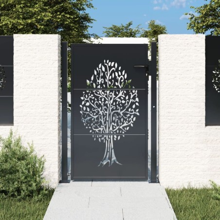 Portail de jardin anthracite 100x125 cm acier conception d'arbre 548290548290