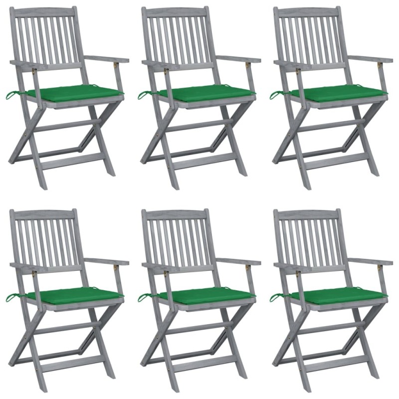 Chaises pliables d'extérieur lot de 6 et coussins Bois d'acacia 548308548308