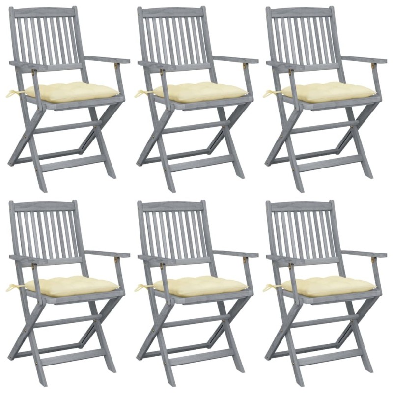 Chaises pliables d'extérieur lot de 6 et coussins Bois d'acacia 548312548312