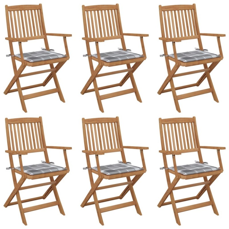 Chaises pliables de jardin lot de 6 avec coussins Bois d'acacia 548315548315