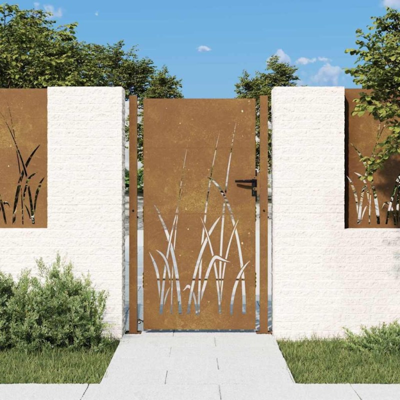 Portail de jardin 100x175 cm acier corten conception d'herbe 548331548331