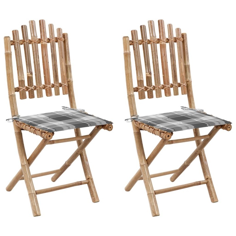 Chaises pliables de jardin lot de 2 avec coussins Bambou 548348548348