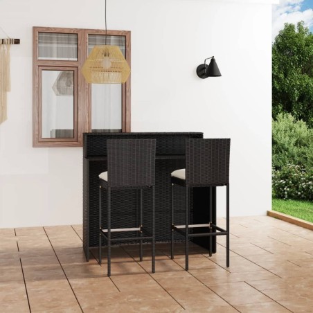 Ensemble de bar de jardin avec coussins 3 pcs Noir 548362548362