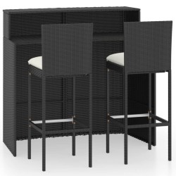 Ensemble de bar de jardin avec coussins 3 pcs Noir 548362548362