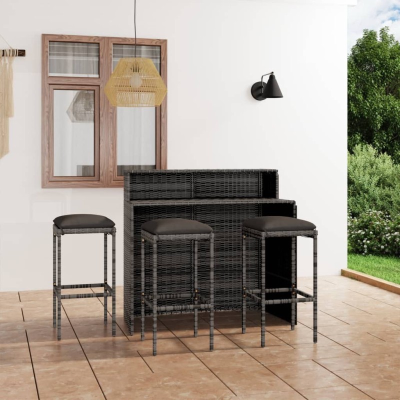 Ensemble de bar de jardin avec coussins 4 pcs Gris 548363548363
