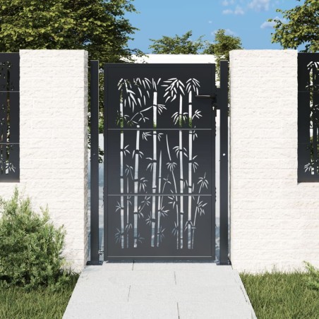 Portail de jardin anthracite 100x125 cm acier design de bambou 548380548380