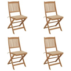 Chaises pliables de jardin lot de 4 avec coussins Bois d'acacia 548398548398