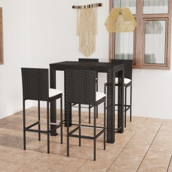 Ensemble de bar d'extérieur 5 pcs coussins Résine tressée Noir 548427548427