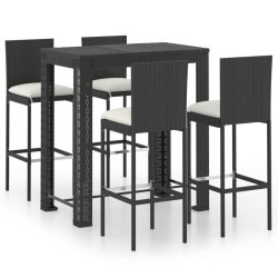 Ensemble de bar d'extérieur 5 pcs coussins Résine tressée Noir 548427548427