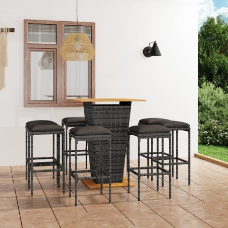 Ensemble de bar de jardin 9 pcs et coussins Résine tressée Gris 548434548434