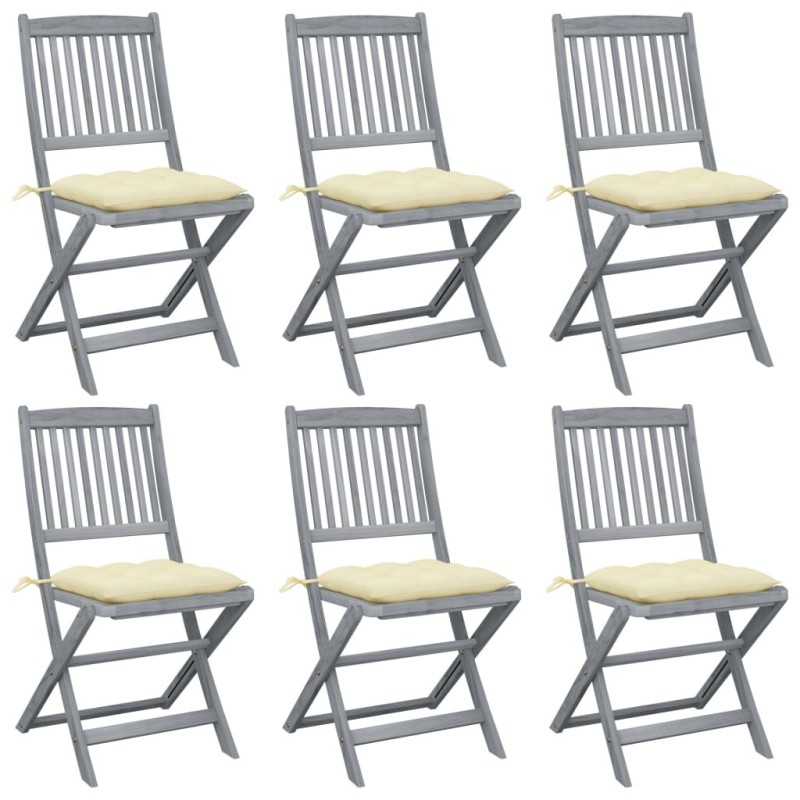 Chaises pliables d'extérieur lot de 6 et coussins Bois d'acacia 548459548459