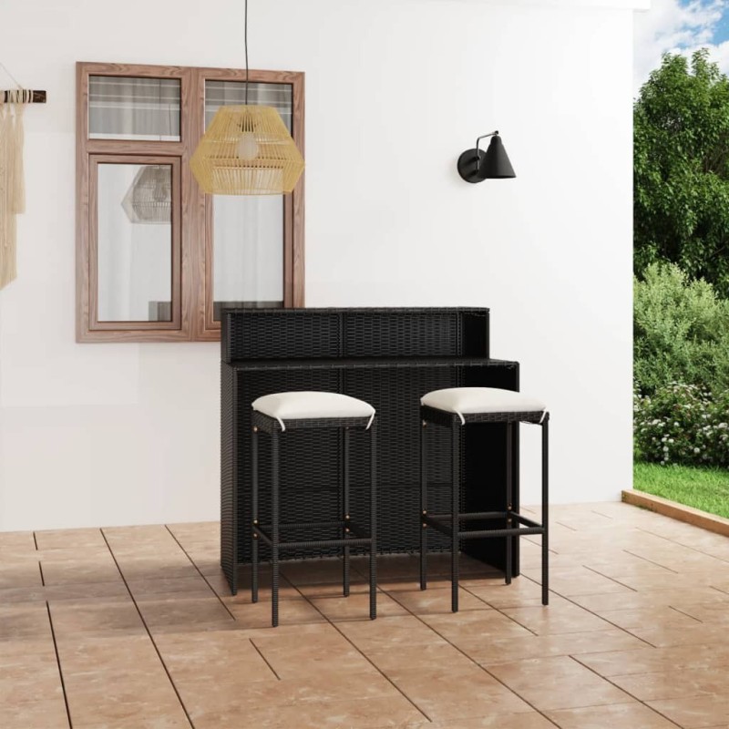Ensemble de bar de jardin avec coussins 3 pcs Noir 548464548464