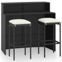 Ensemble de bar de jardin avec coussins 3 pcs Noir 548464548464