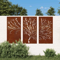 Décorations murales jardin 3 pcs 105x55 cm design d'arbre acier 548569548569