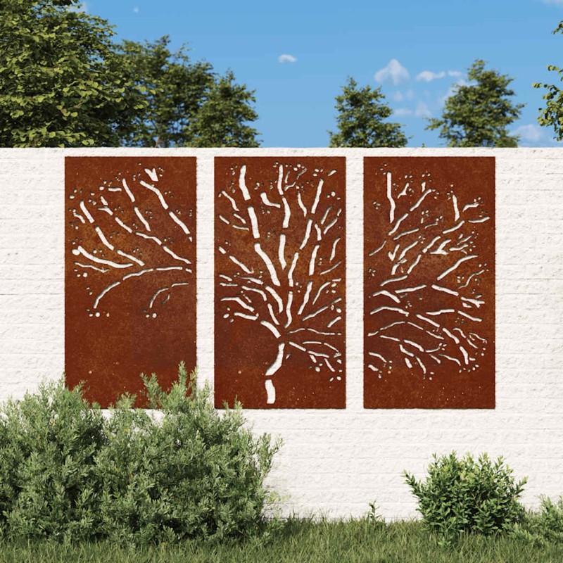 Décorations murales jardin 3 pcs 105x55 cm design d'arbre acier 548569548569