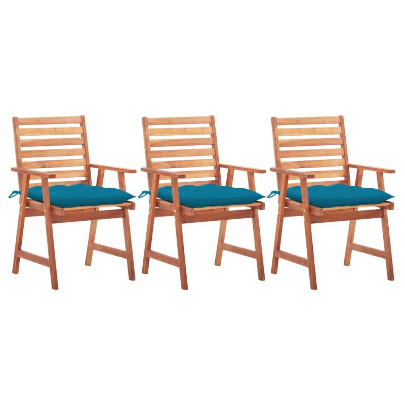 Chaises à manger d'extérieur lot de 3 et coussins Acacia massif 548618548618