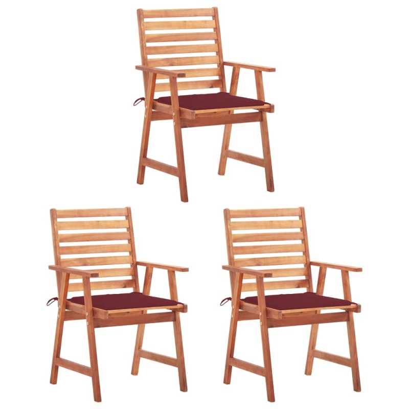 Chaises à manger d'extérieur lot de 3 et coussins Acacia massif 548655548655