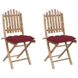 Chaises pliables de jardin lot de 2 avec coussins Bambou 548718548718