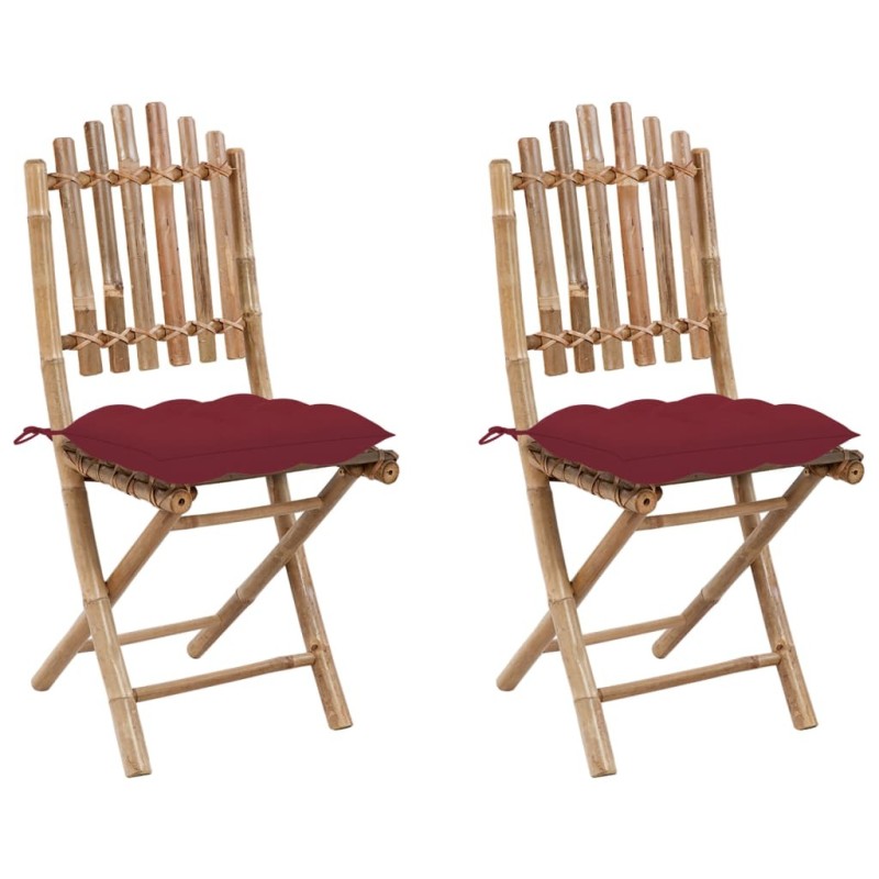 Chaises pliables de jardin lot de 2 avec coussins Bambou 548718548718