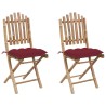 Chaises pliables de jardin lot de 2 avec coussins Bambou 548718548718