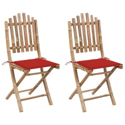 Chaises pliables de jardin lot de 2 avec coussins Bambou 548768548768