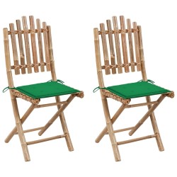Chaises pliables de jardin lot de 2 avec coussins Bambou 548769548769