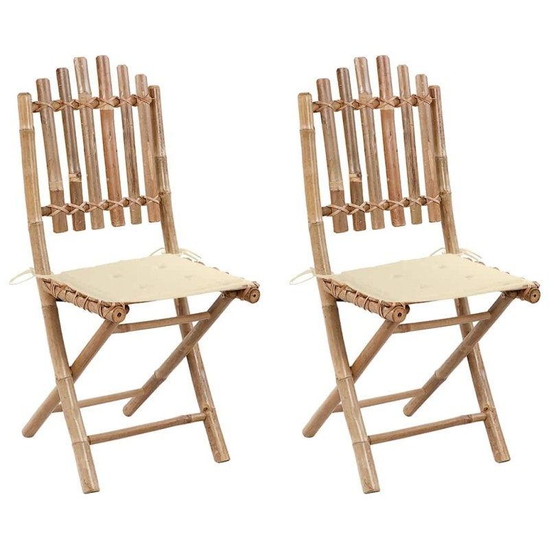 Chaises pliables de jardin lot de 2 avec coussins Bambou 548845548845