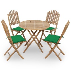 Mobilier à dîner d'extérieur pliable 5 pcs avec coussins bambou 548861548861