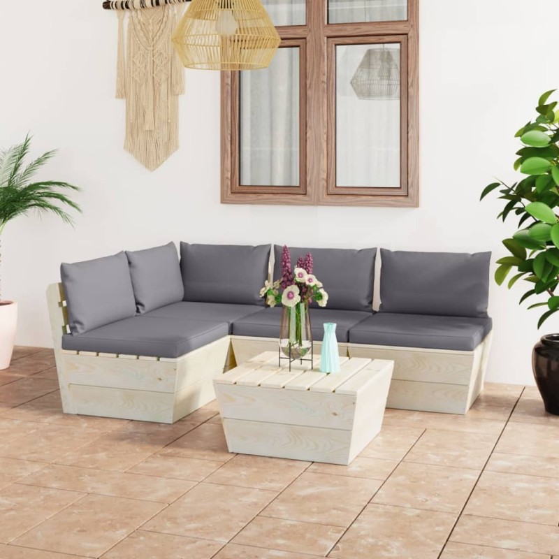 Salon de jardin palette 5 pcs avec coussins bois d'épicéa 548880548880