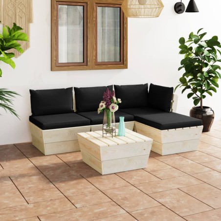 Salon de jardin palette 5 pcs avec coussins bois d'épicéa 548883548883