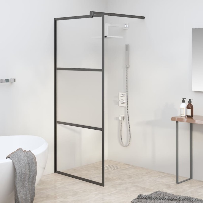 Paroi de douche 90x195 cm Verre ESG demi-dépoli Noir 548888548888