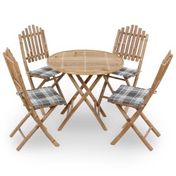 Mobilier à dîner d'extérieur pliable 5 pcs avec coussins bambou 548923548923